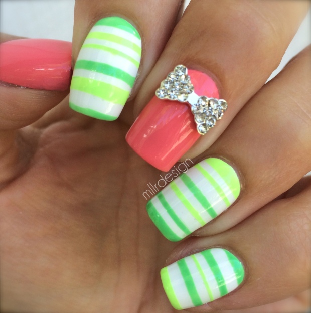 Green stripes with pink accent